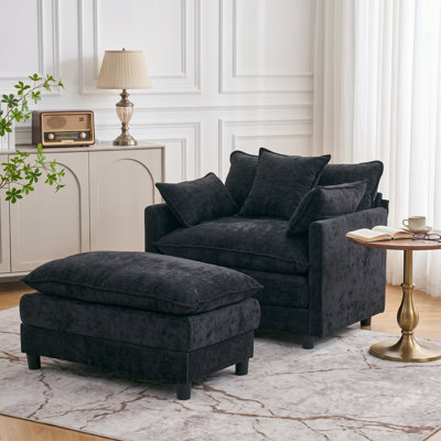 39.3" W Upholstered Accent Armchair With Ottoman
