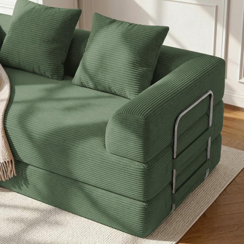 69" Corduroy Compression 4-in-1 Convertible Sofa Bed Couch, Green