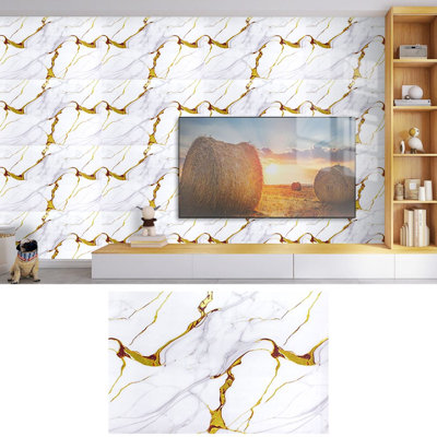 1 Roll Marble Tile Stickers 300cm x 60cm, Self Adhesive Wallpaper, Peel and Stick Wall Moulding Panels, for Kitchen Home Decor, Countertop Furniture, Easy to Remove