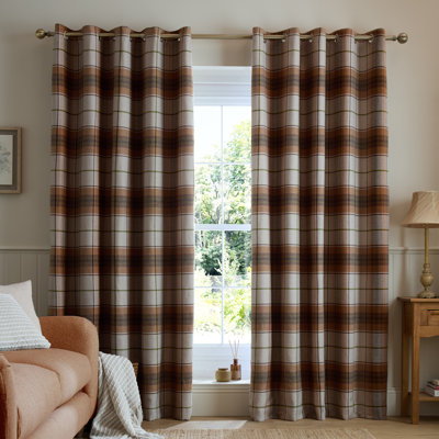 Brushed Woven Glencoe Check Thermal Eyelet Curtains