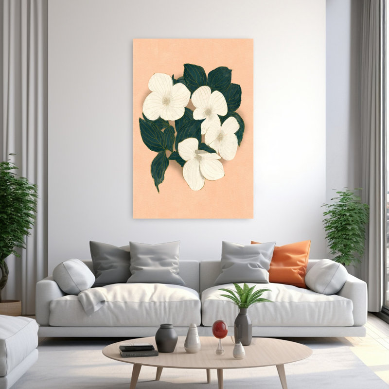 Cornouiller sur fond rose délicat et élégant fleur paisible, H 60 po x l 40 po