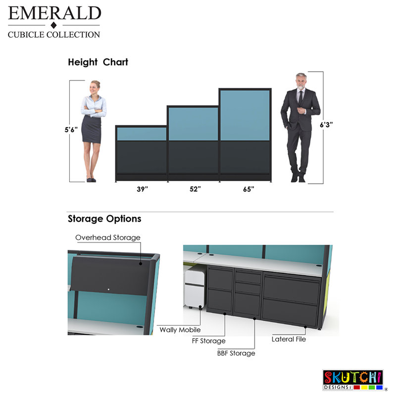 Emerald Cubicles 3 Pack 120 Degree Small Powered Workstations Library Study Desk Cubicles 3x3x39"H, Light Grey