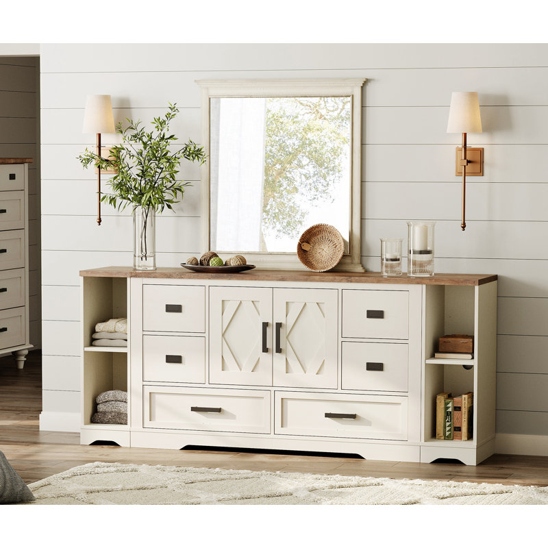 Commode à 6 tiroirs avec tablettes réglables de 73,6 po de largeur - parfaite pour la chambre à coucher, le salon et le vestibule