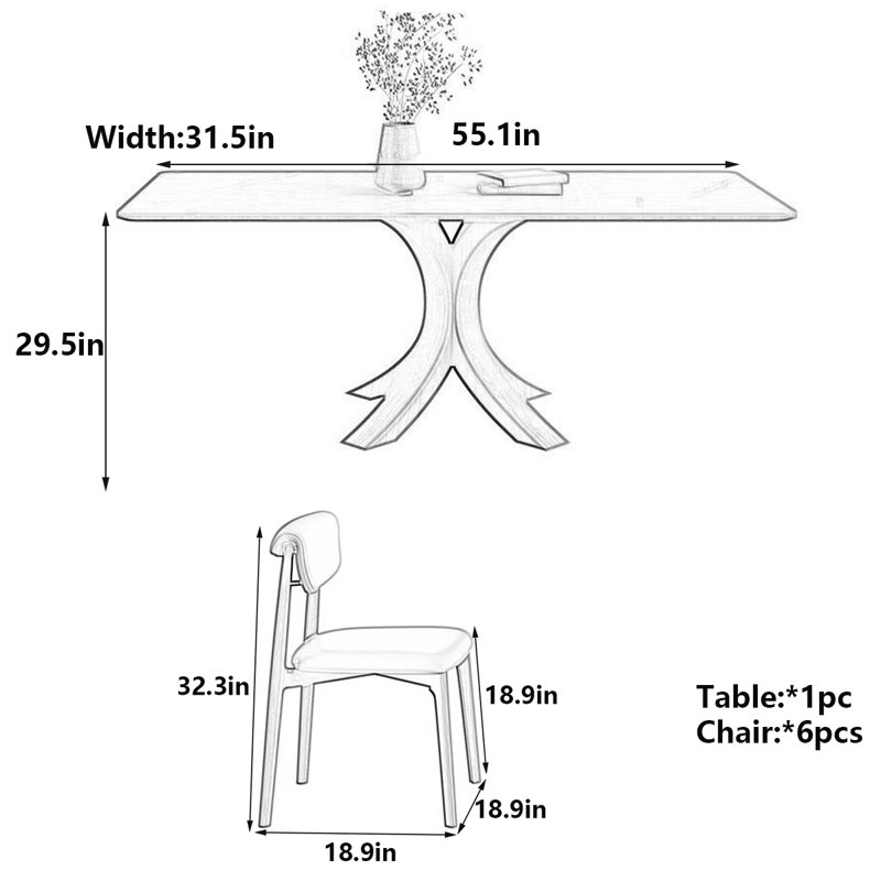 Table de salle à manger élégante en chêne et ardoise mat, H 29,5 po x L 55,1 po x l 31,5 po