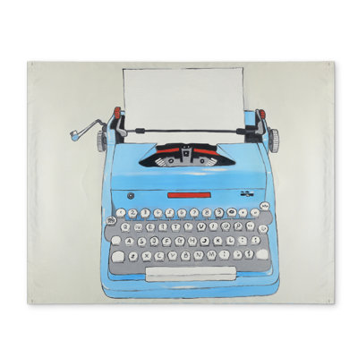 Vintage Polyester Placemat - Blue Typewriter Machine Decor