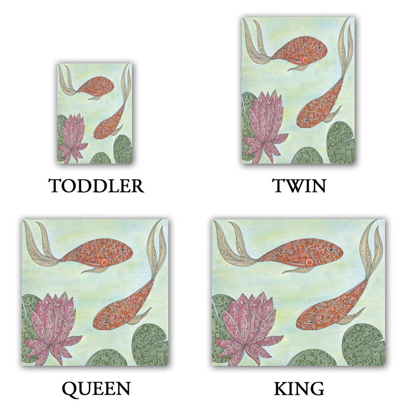 Ensemble de housse de couette koi étang, 1 housse de couette grand + 2 taies standards