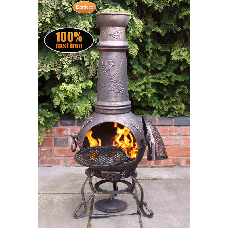Toledo Column Cast Iron Smokeless Chimnea, 129cm H x 45cm W x 45cm D, Bronze