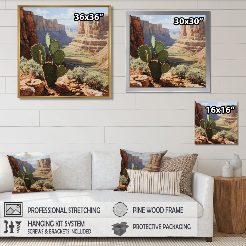 Cactus et le canyon en Arizona I - Cactus, reproductions encadrées, H 36 po x l 36 po, Impression encadrée flottante