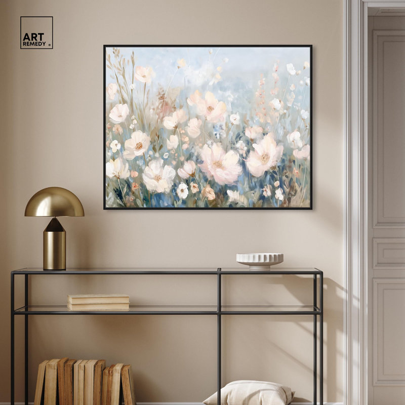 Art Remedy Muted Florals Canvas, 37" H x 31" W, Black Floater Framed