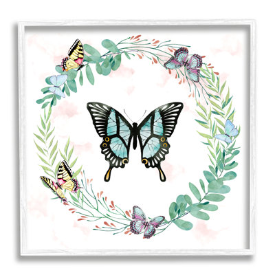 " Butterflies In Spring Botanical Wreathe Soft Green " by Ziwei Li