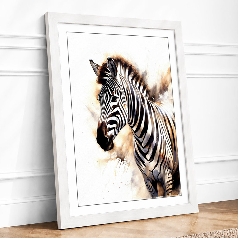 Young Zebra in Profile Boho 1 Piece Single Picture Frame Wall Art, A4 - 29.7 x 21.0 cm, White