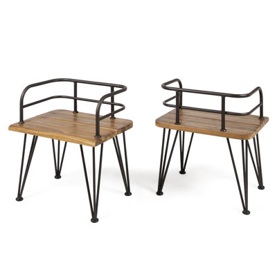 Rustic Metal And Wood Chair - 2 Club Chairs, Finish, For Outdoor Patio Furniture Seats, Iron Frames, Construction