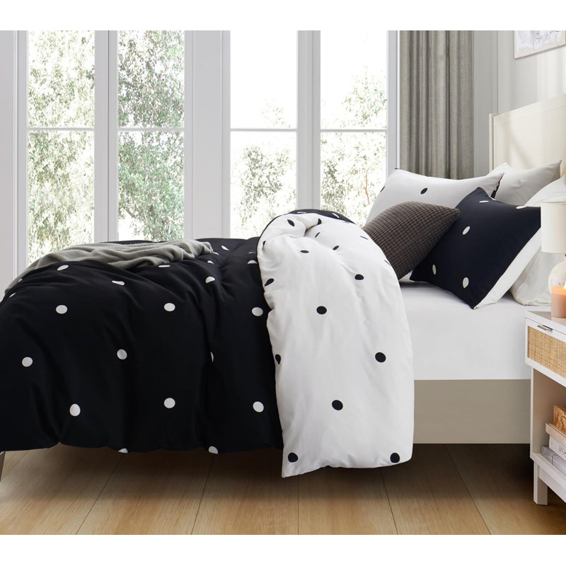 3 Pieces King Size Duvet Set,Soft Printed Bedding Set,230x220 CM, Black and White Dotted