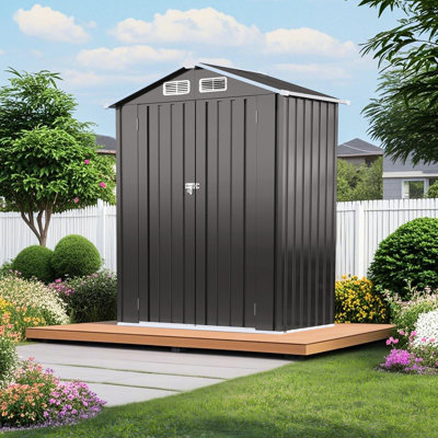 Remise de rangement en métal de 5 pi x 3 pi en gris, toit pointu, imperméable et sécuritaire, convient à une utilisation multi-scénario, outil d'extérieur gris à installation rapide avec porte verrouillable, rangement de jardin idéal