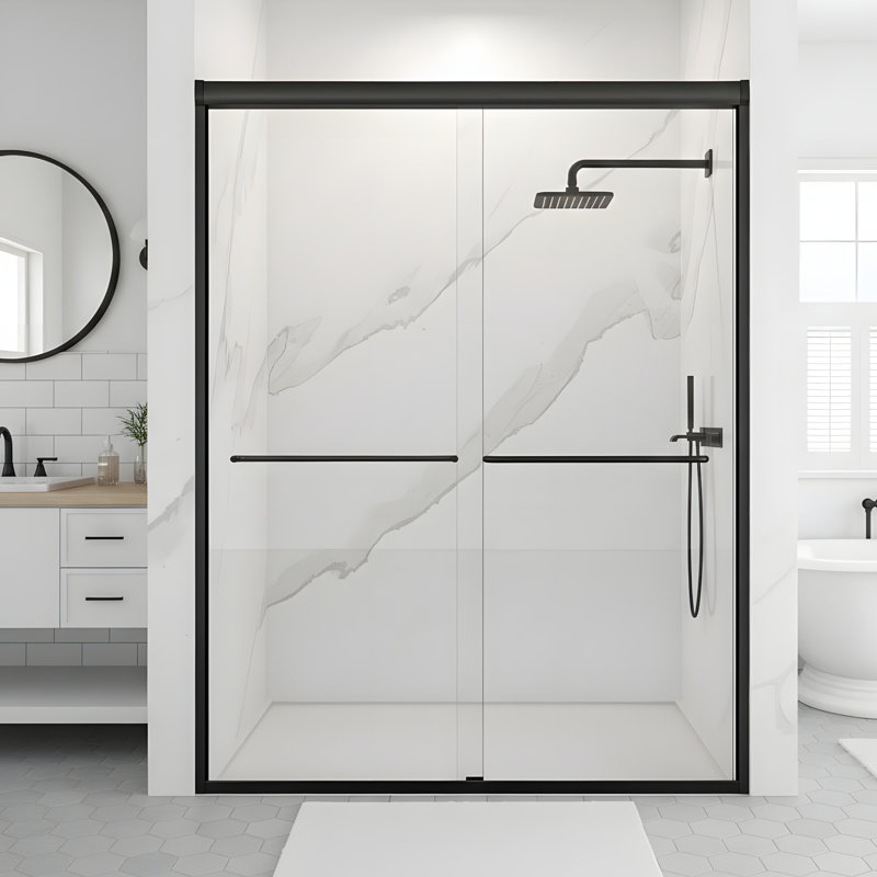 Porte de douche coulissante double sans cadre, Noir mat
