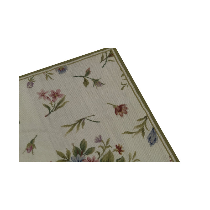 Wool Floral Area Rug in Taupe/Green/Pink