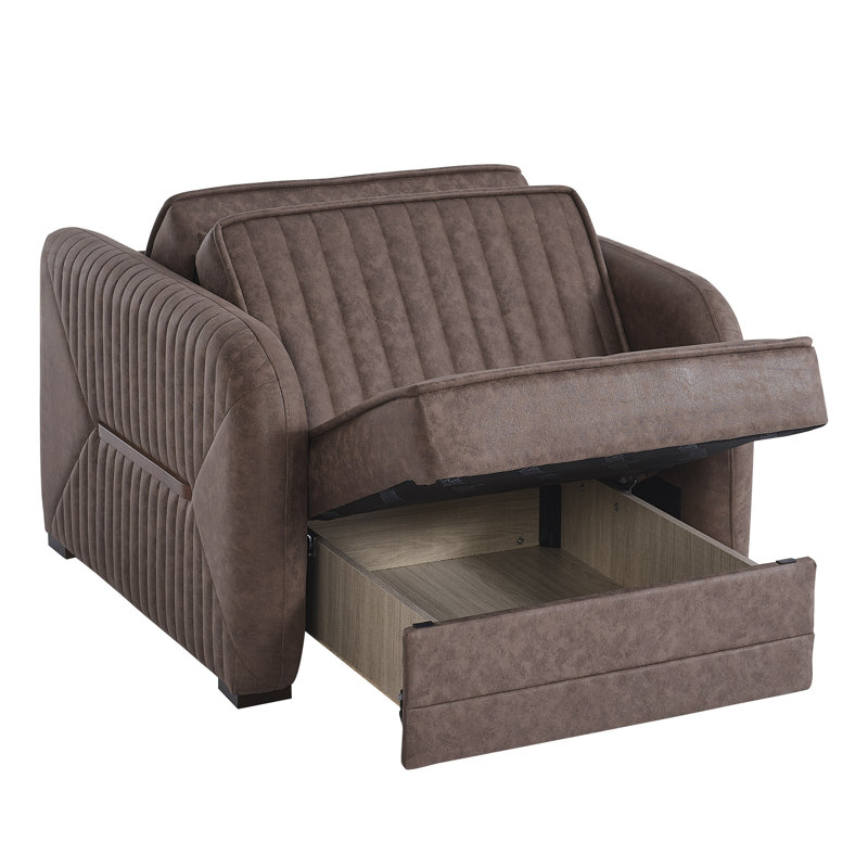 Annali Fabric Upholstered Convertible 3-in-1 Sleeper Arm Chair With Storage, Dark Brown Microfiber/Microsuede