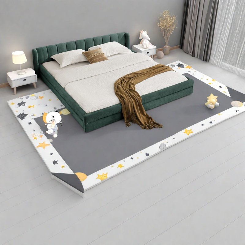 Très grand lit tapissier, tissu chenille, style moderne pour la maison