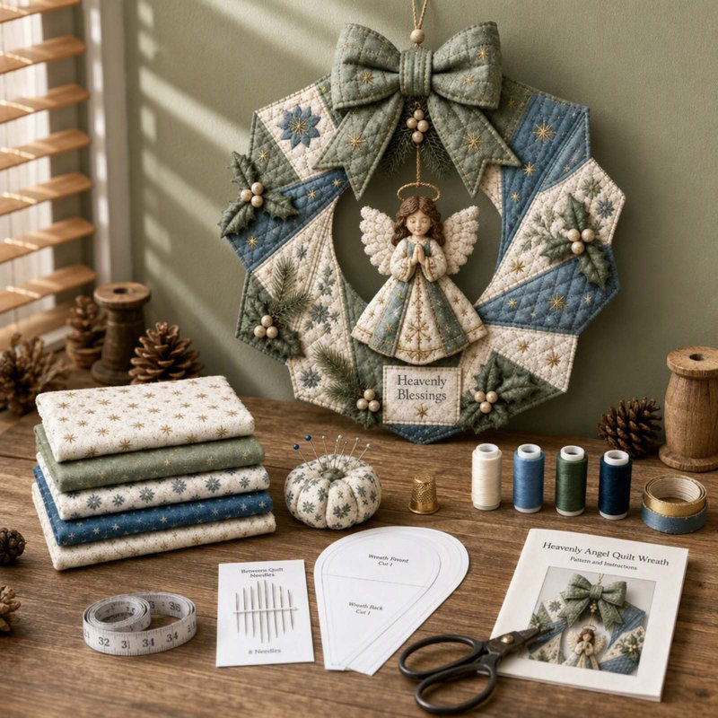Trousse de bricolage pour couronne de Noël en tissu de courtepointe, Green