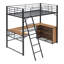 Structure de lit mezzanine en métal avec bureau en U et tablettes à 3 niveaux-2057308131-2057308128