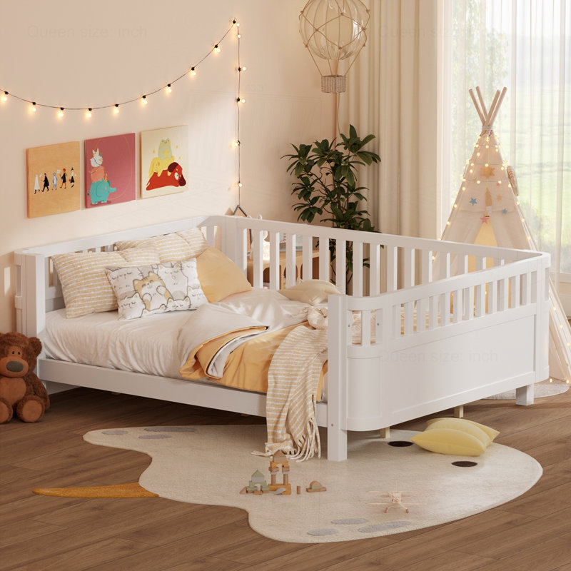 Lit plateforme en bois avec rails, Blanc