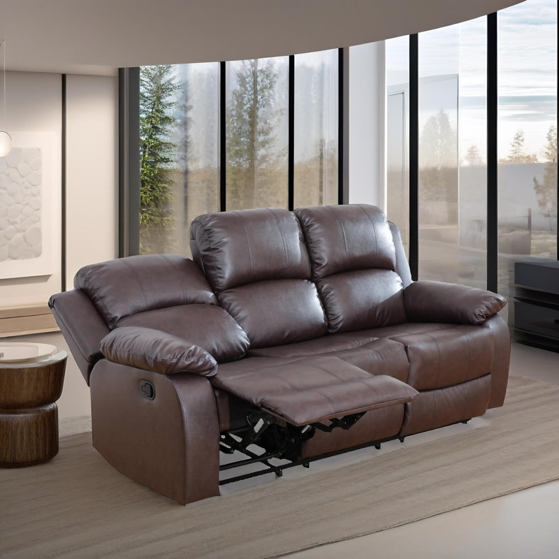 Velora Brown Semi PU & PVC Manual Reclining Living Room Sofa, Brown