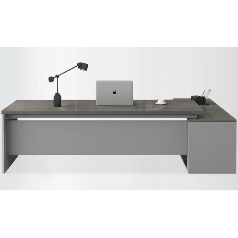 Nailani L-Shaped Executive Desk, Grey, Black, 75cm H x 160cm W x 60cm D
