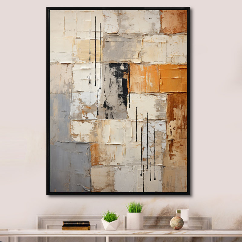 Abstraction I - abstrait, collage, art mural, Cadre flottant noir, H 32 po x l 16 po x P 1 po