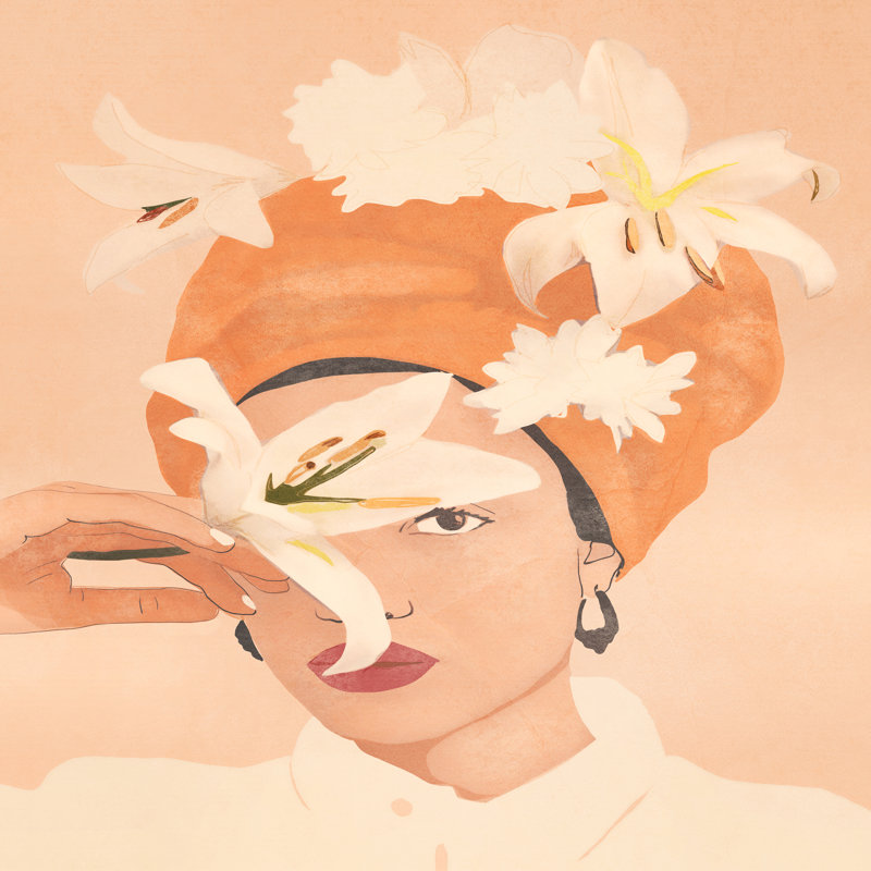 «Girl with Flowers Illustration» par plombart, Toile encadrée noire, Non, H 12 po x l 12 po x P 2 po