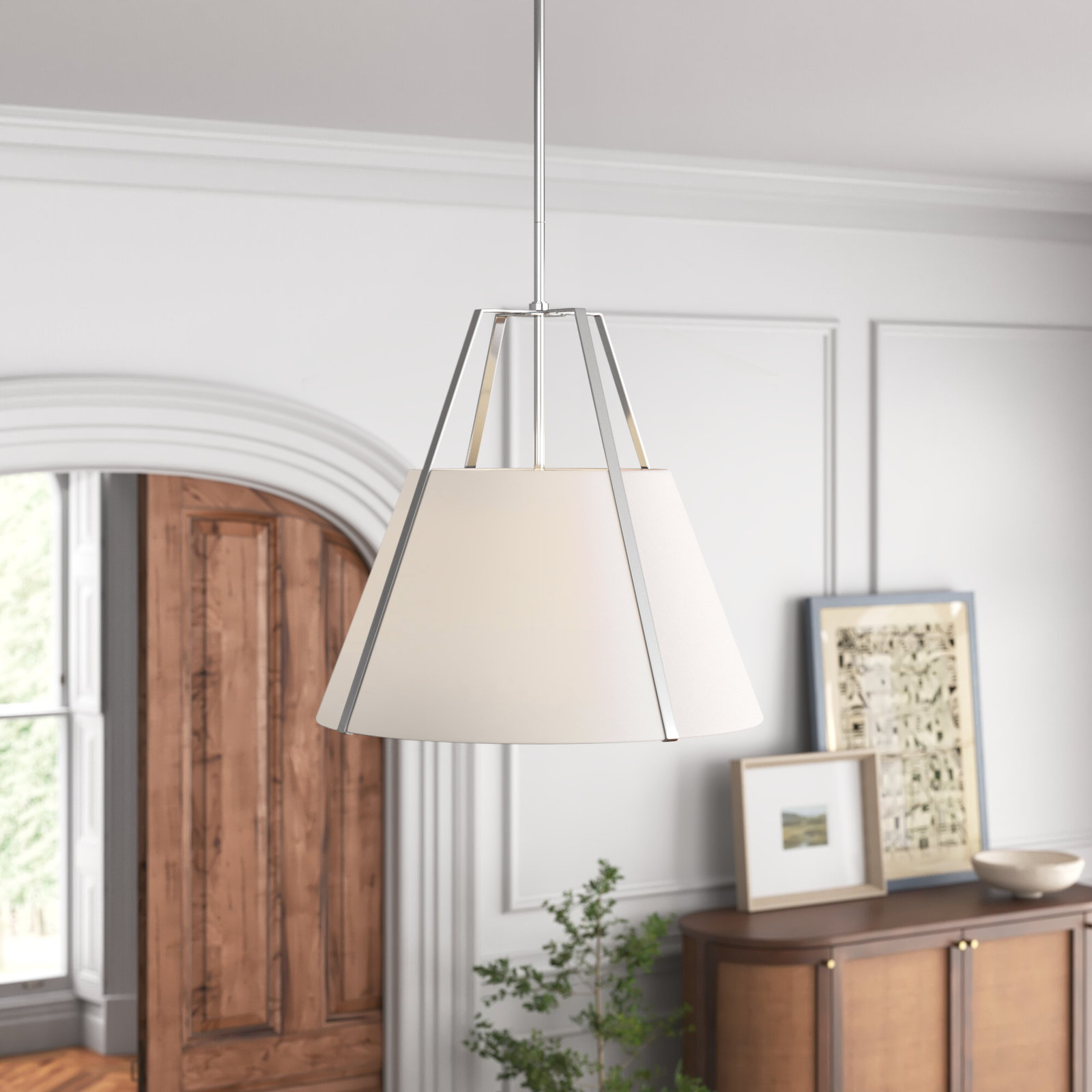 Altman 3 Light Silk Dimmable Pendant, Polished Nickel