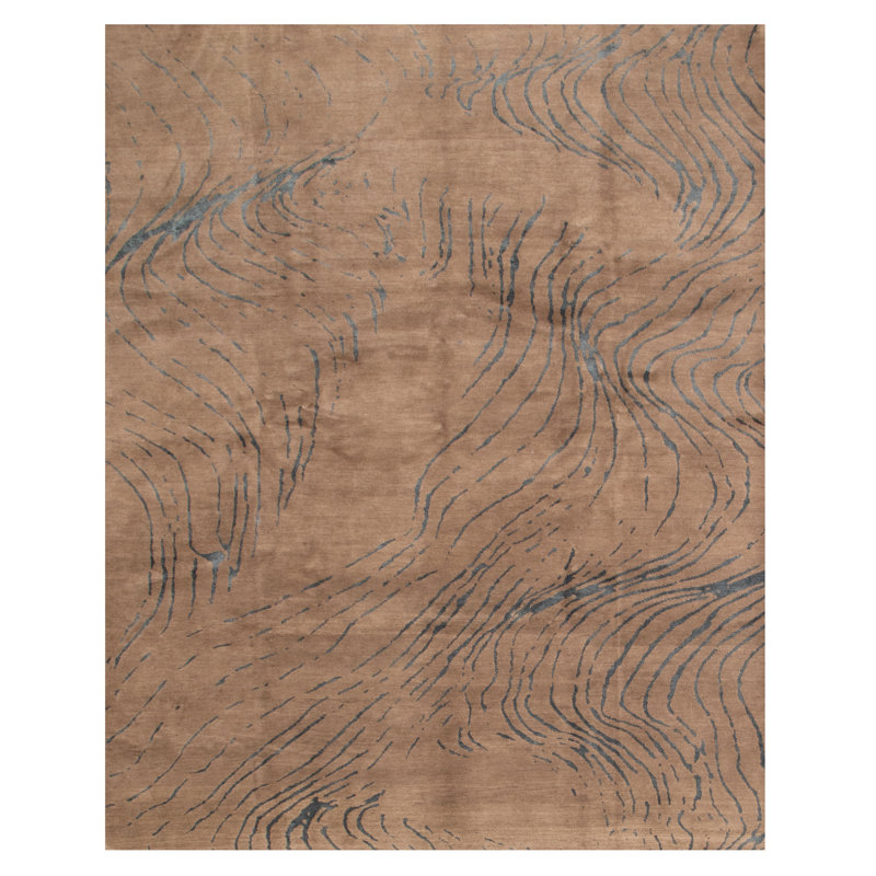Tapis abstrait taupe en laine noué à la main 8 pi 1 po x 9 pi 10 po Abstract