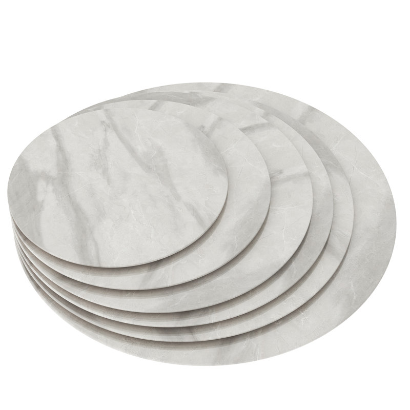 Plateau de table rond en verre trempé avec motif en marbre, Gris, H 0,31 po x l 30 po x P 30 po