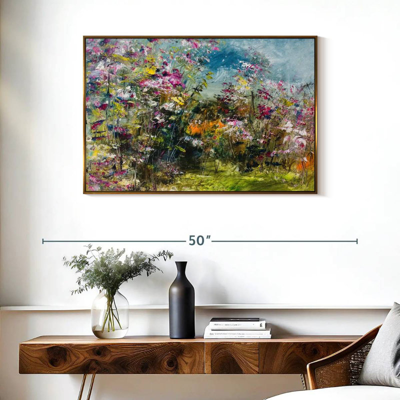 Abstrait fleur sauvage, Cadre flottant doré, 37 po x 25 po