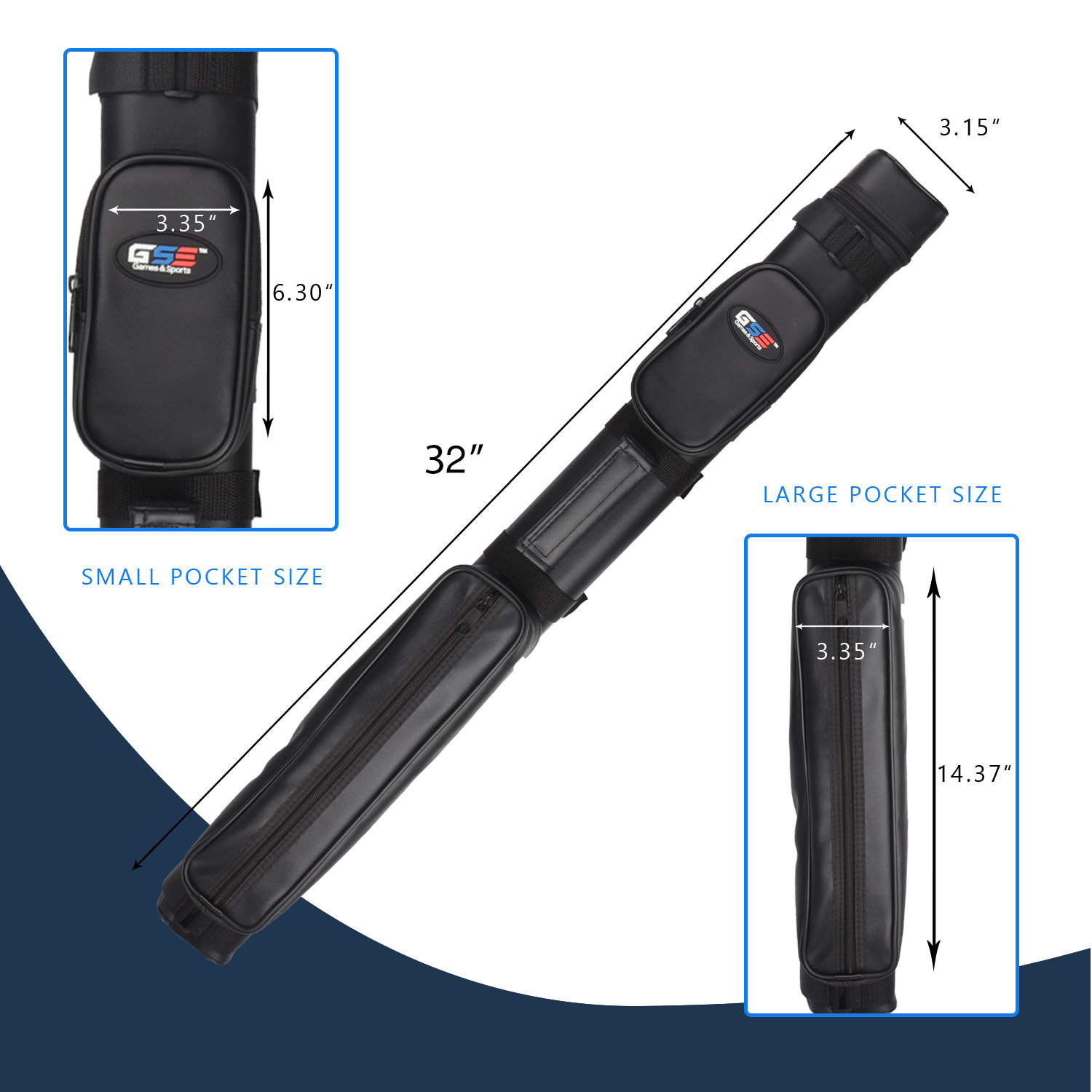 thumbnail image 2 of GSE Games & Sports Expert 3x4 Soft Pool Cue Case Billiard Pool Cue Stick Carrying Bag - Holds 3 2 of 14