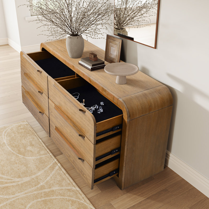 Commode double 6 tiroirs en bois massif avec tiroir caché Gillon