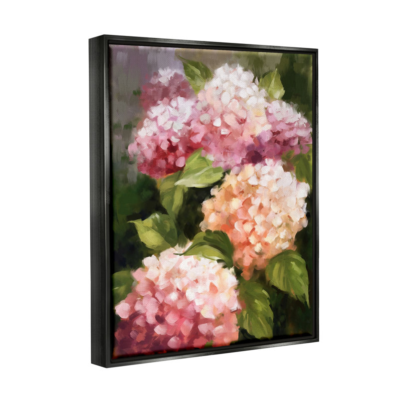 «Red Barrel Studio®», art floral encadré par des hortensias roses par Ziwei Li, Cadre flottant noir de jais