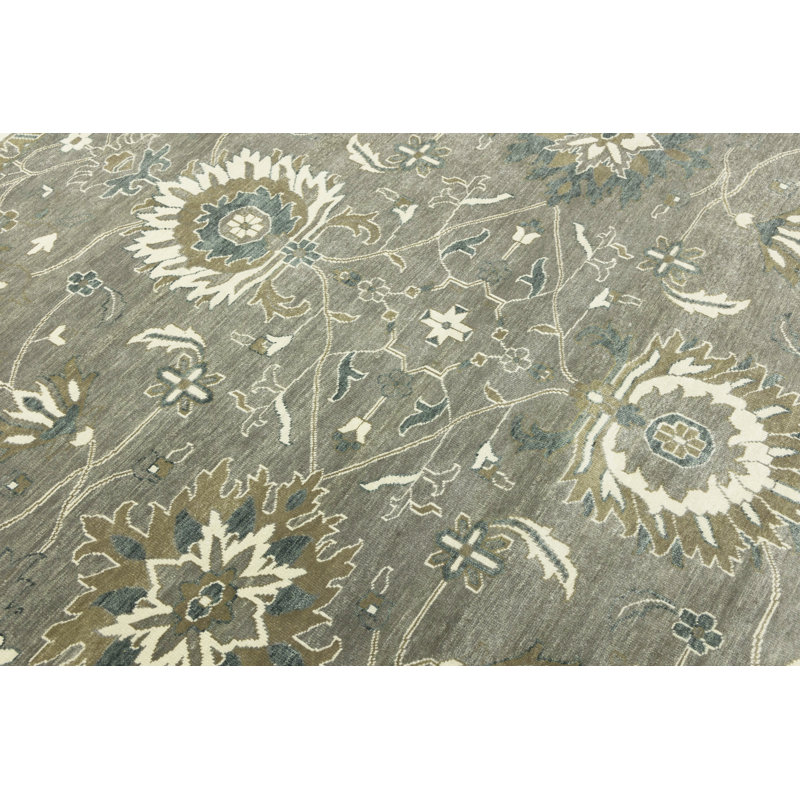 Tapis oriental taupe à motif floral Osh Chobi Peshawar, Rond 9 pi 11 po
