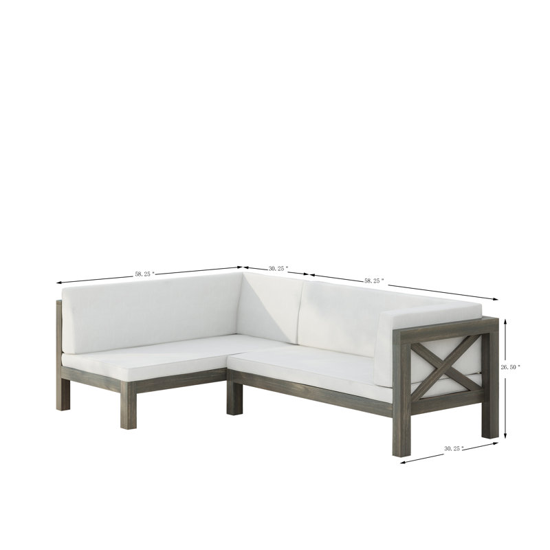 Canapé modulaire d'extérieur en forme de L Ouareau, Orienté à droite, Blanc, Gris