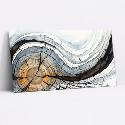 Tree Ring Cross Section With Blue And Brown Watercolor Canvas Wall Art