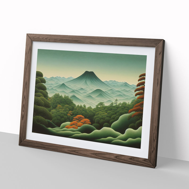 Retro Japanese Forest Vol.2 - Single Picture Frame Painting, 34cm H x 46cm W x 2cm D, Walnut Framed