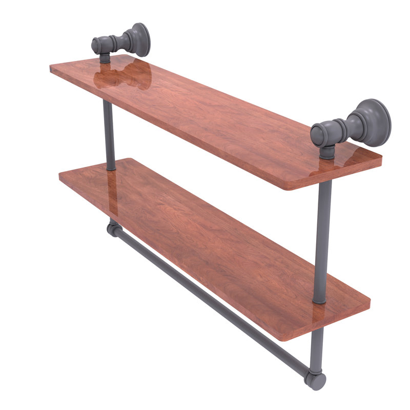 Tablette en bois massif 2 pièces avec barre à serviettes Freyja, H 5,54 po x l 22 po x P 9,5 po, Gris mat