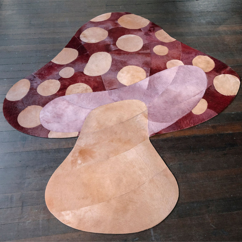 Funghi Cowhide Polka Dots Area Rug in Red/Pink/Nude, Slice/Wedge 9' x 12'