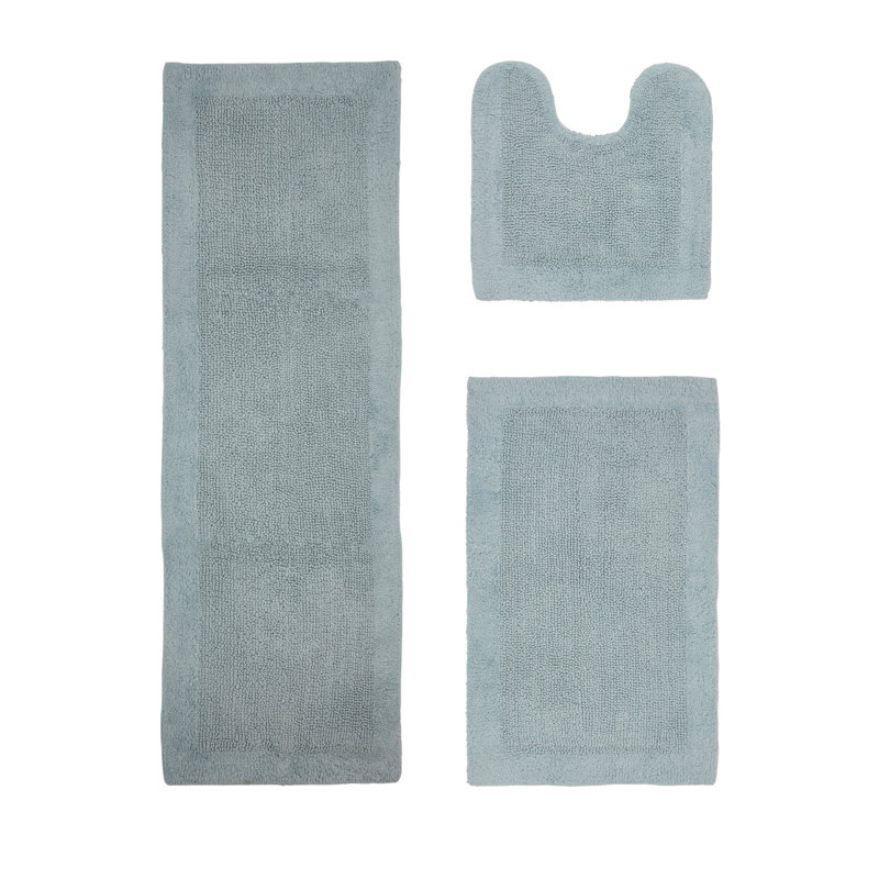 Merkel 100% Cotton Tufted Premium 3 Piece Bathroom Rug Set Machine Washable Extra Soft & Absorbent Reversible Bath Rug, Blue