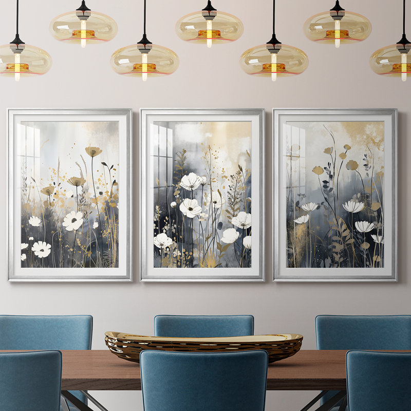 FLORAL Series CECXCV III - Impression sur mesure avec cadre de qualité supérieure mat - 3 pièces, H 15 po x l 19 po