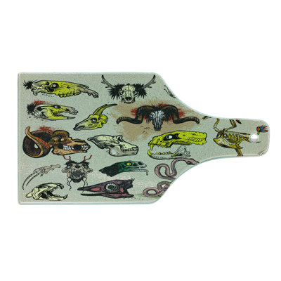 Ambesonne Animal Tempered Glass Cutting Board Skeleton Gothic Multicolor