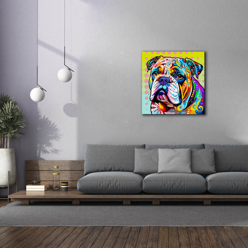 «The Waiting Bulldog» par Dean Russo, art mural sur toile, H 37 po x l 37 po x P 1,5 po