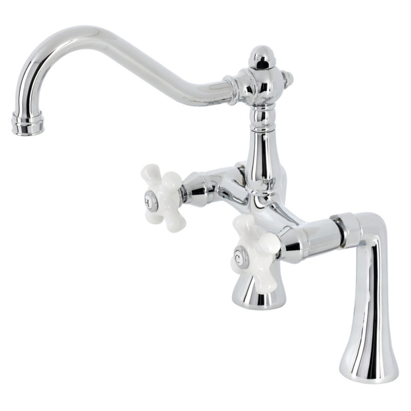 Kingston Brass Restoration Two-Handle 2-Hole Deck Mount Clawfoot Tub Faucet, Polished Chrome, Lever Handle