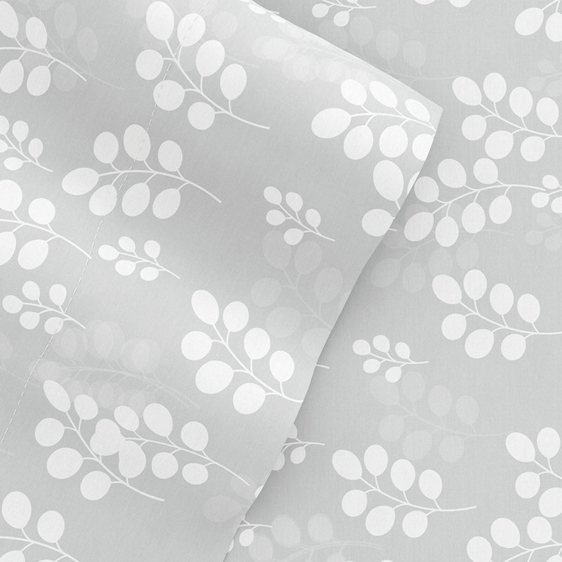 Sheet Set Solid Microfiber Ultra Soft Bedding, Twin Sheet Set with 1 Pillowcase, Gray Floral 2
