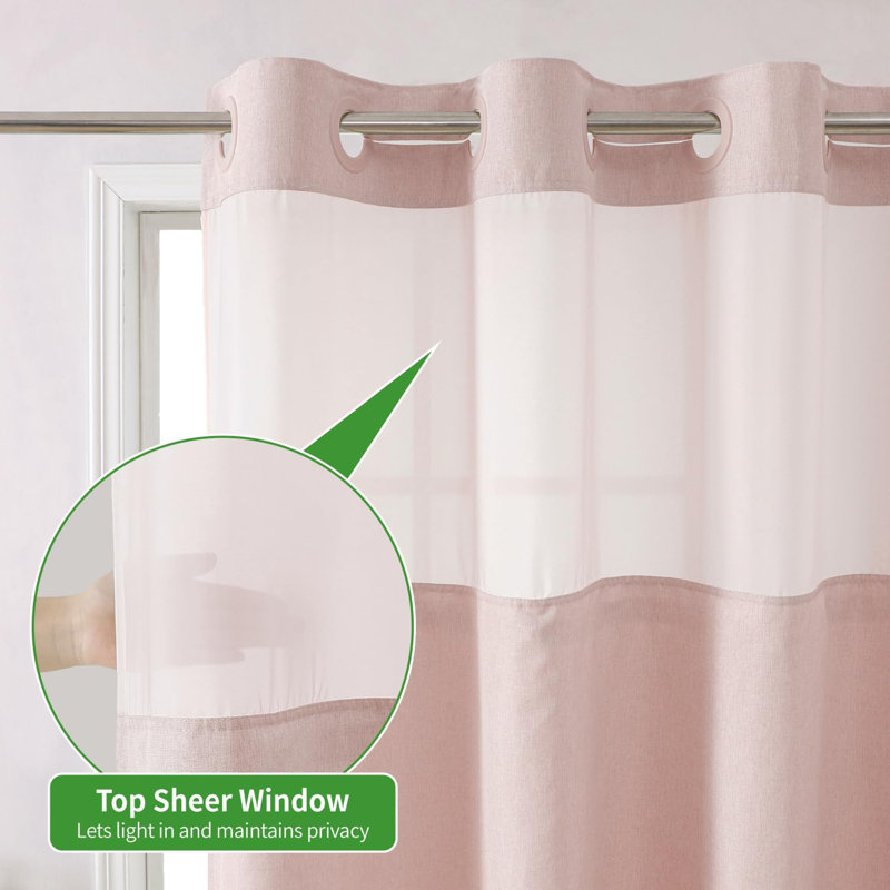 Blush Linen Textured Hookless Shower Curtain with Snap-in Fabric Liner