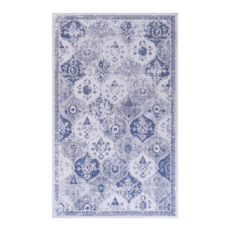 LOOM & LUXE Blue Area Rug 5X8, Washable Rug, Low-Pile, Non-Slip, Non-Shedding, Foldable, Kid & Pet Friendly - Area Rugs For Living Room, Bedroom, Kitchen (Blue, 5' X 8')